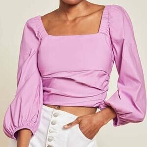 Veronica Beard NWT Kayla Crop Top Vivid Orchid Size 12 Luxe Cotton Puff Sleeve